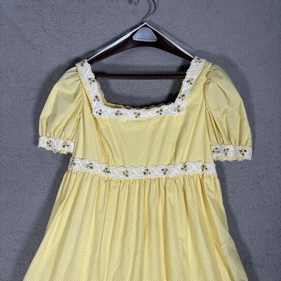 Vintage Butter Yellow Tiered Prairie Maxi Dress Cottage Core Ditsy Bridgerton‎ - Picture 3 of 16